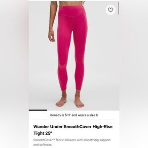 Lululemon Wunder Under SmoothCover High-Rise Tight 25" - size 4 - pink